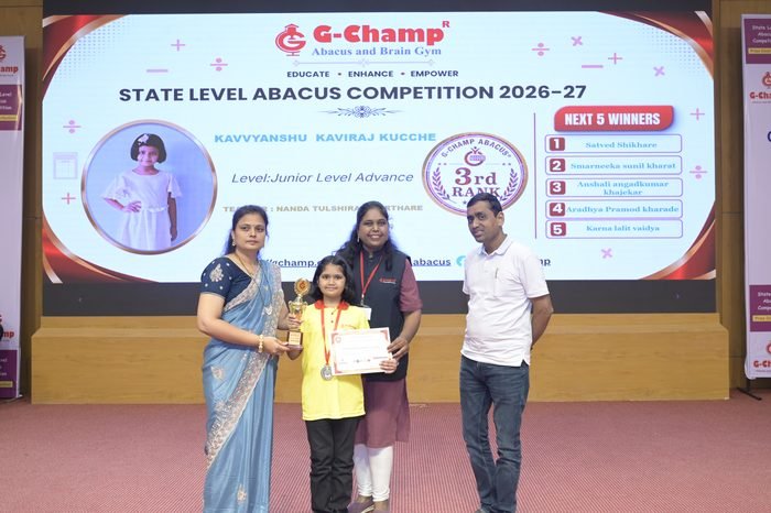 Kavvyanshu  Kaviraj Kucche — 3rd Rank, Junior Level Advance, at the G-Champ State Level Abacus Competition 2026