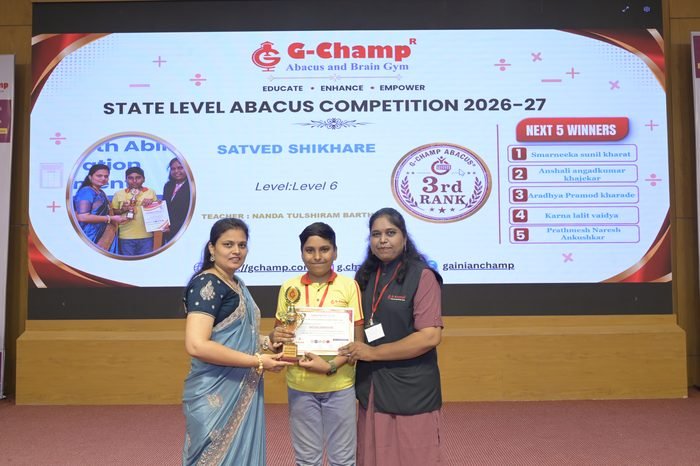 Satved Shikhare — 3rd Rank, Level 6, at the G-Champ State Level Abacus Competition 2026