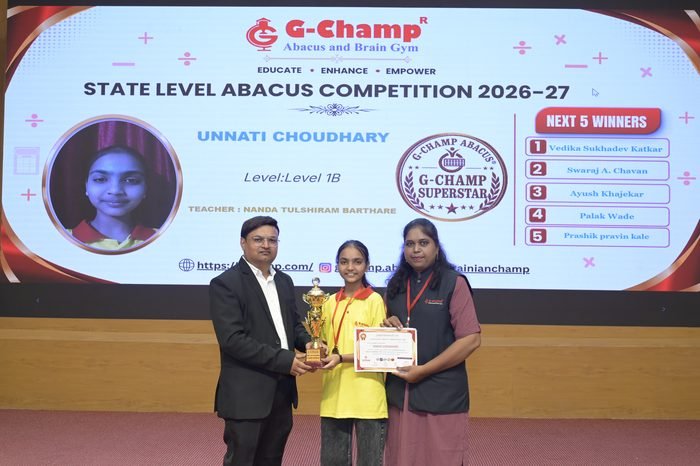 Unnati Choudhary — G-Champ Super Star, Level 1B, at the G-Champ State Level Abacus Competition 2026