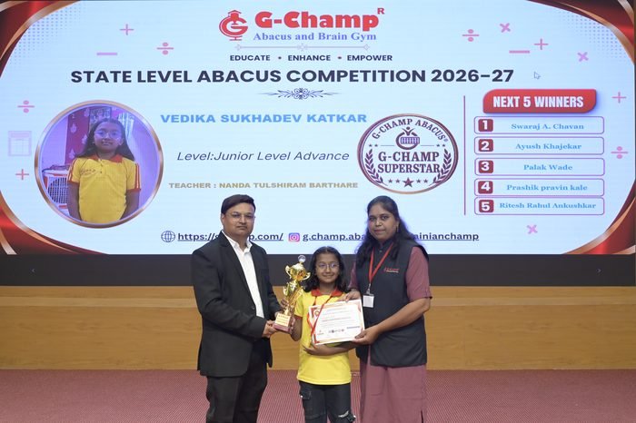 Vedika Sukhadev Katkar — G-Champ Super Star, Junior Level Advance, at the G-Champ State Level Abacus Competition 2026