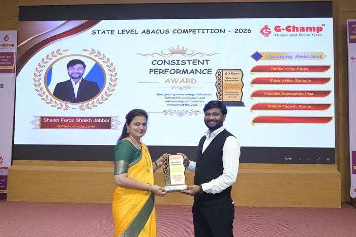 Shaikh Feroz Shaikh Jabbar — Consistent Performance Award at the G-Champ State Level Abacus Competition 2026