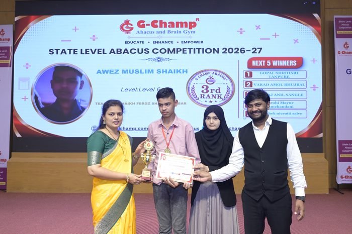 AWEZ MUSLIM SHAIKH — 3rd Rank, Level 6, at the G-Champ State Level Abacus Competition 2026