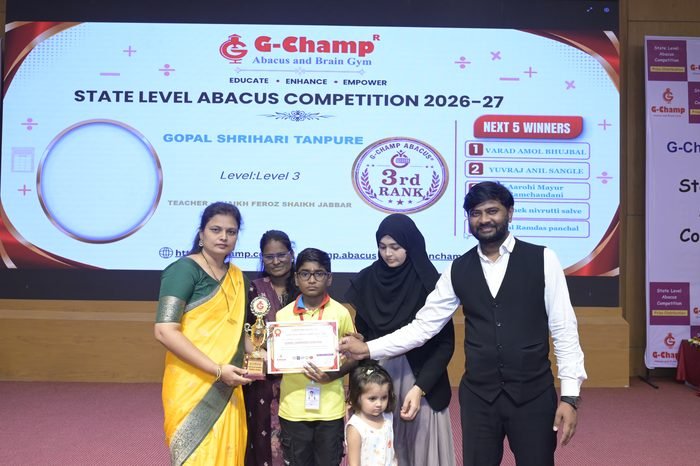 GOPAL SHRIHARI TANPURE — 3rd Rank, Level 3, at the G-Champ State Level Abacus Competition 2026