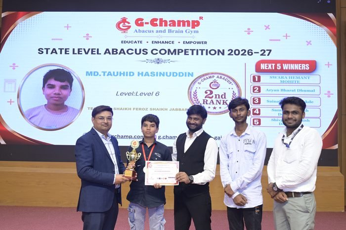 MD.TAUHID HASINUDDIN — 2nd Rank, Level 6, at the G-Champ State Level Abacus Competition 2026