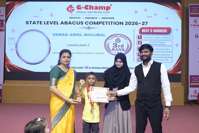VARAD AMOL BHUJBAL — 3rd Rank, Level 2, at the G-Champ State Level Abacus Competition 2026