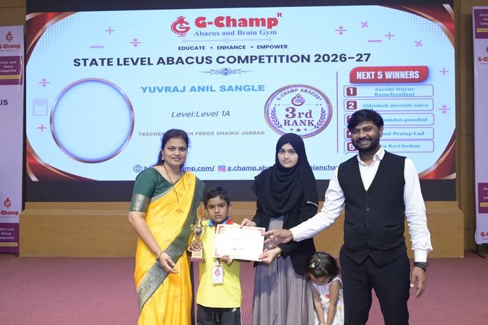YUVRAJ ANIL SANGLE — 3rd Rank, Level 1A, at the G-Champ State Level Abacus Competition 2026