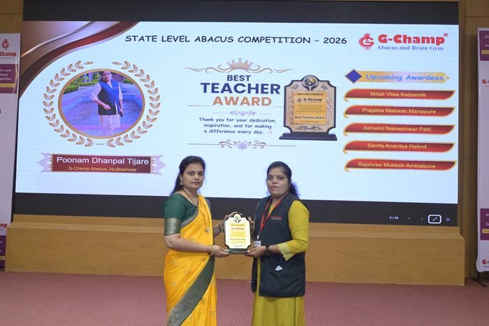 Poonam Dhanpal Tijare — Best Teacher at the G-Champ State Level Abacus Competition 2026