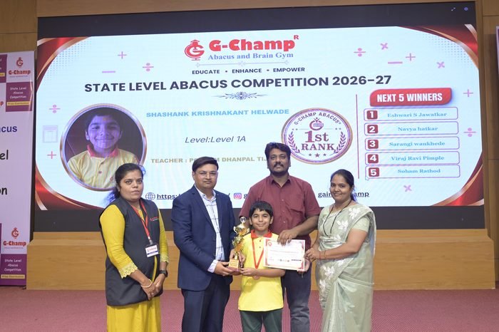 SHASHANK KRISHNAKANT HELWADE — 1st Rank, Level 1A, at the G-Champ State Level Abacus Competition 2026