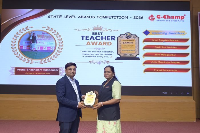 ARUNA SHASHIKANT ADGAONKAR — Best Teacher at the G-Champ State Level Abacus Competition 2026