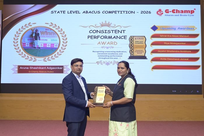 ARUNA SHASHIKANT ADGAONKAR — Consistent Performance Award at the G-Champ State Level Abacus Competition 2026