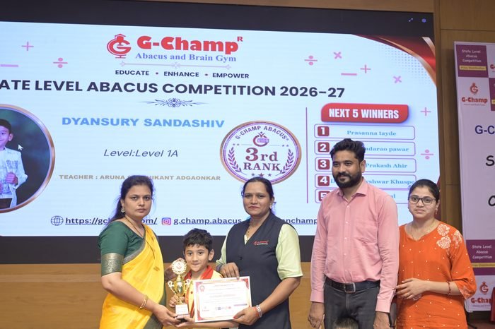 Dyansury sandashiv — 3rd Rank, Level 1A, at the G-Champ State Level Abacus Competition 2026