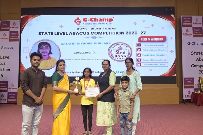 Gayatri kishor kuklare — 2nd Rank, Level 1A, at the G-Champ State Level Abacus Competition 2026