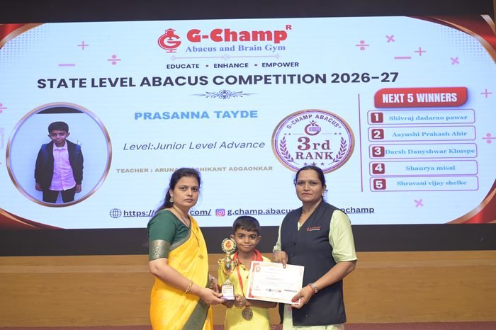 Prasanna tayde — 3rd Rank, Junior Level Advance, at the G-Champ State Level Abacus Competition 2026