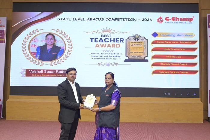 Vaishali Sagar Rothe — Best Teacher at the G-Champ State Level Abacus Competition 2026