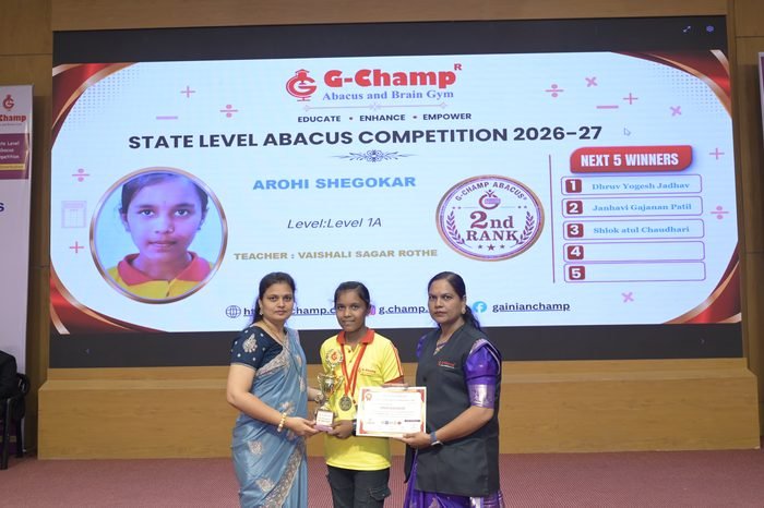 Arohi Shegokar — 3rd Rank, Level 1A, at the G-Champ State Level Abacus Competition 2026