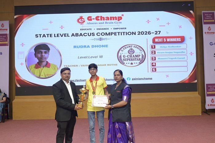 Rudra Dhone — 2nd Rank, Level 1B, at the G-Champ State Level Abacus Competition 2026
