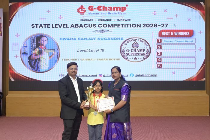 Swara Sanjay Sugandhe — 2nd Rank, Level 1B, at the G-Champ State Level Abacus Competition 2026