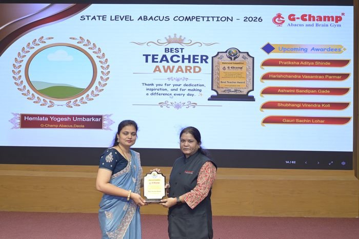 Hemlata Yogesh Umbarkar — Best Teacher at the G-Champ State Level Abacus Competition 2026