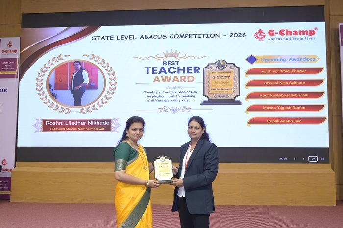 Roshni liladhar Nikhade — Best Teacher at the G-Champ State Level Abacus Competition 2026