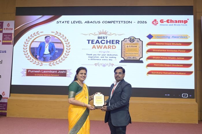 Purnesh laxmikant Joshi — Best Teacher at the G-Champ State Level Abacus Competition 2026