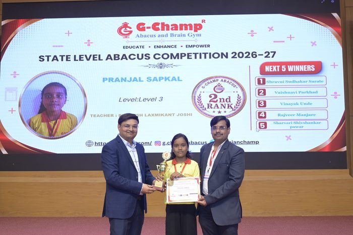Pranjal Sapkal — 2nd Rank, Level 3, at the G-Champ State Level Abacus Competition 2026