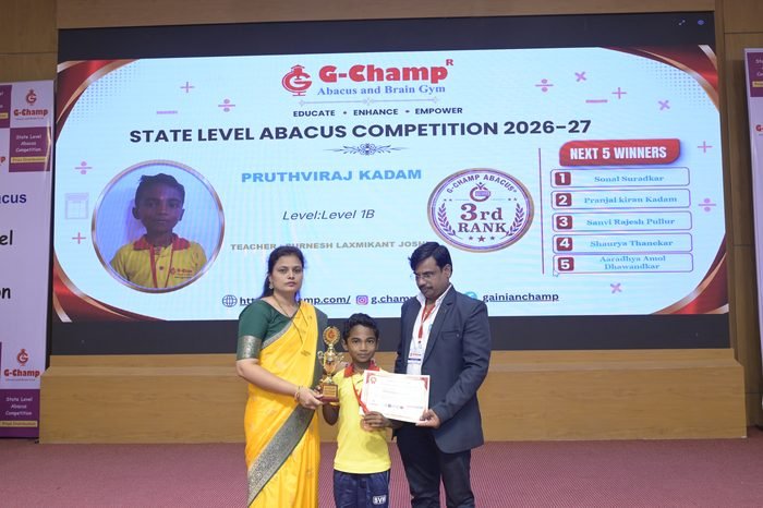 Pruthviraj Kadam — 3rd Rank, Level 1B, at the G-Champ State Level Abacus Competition 2026