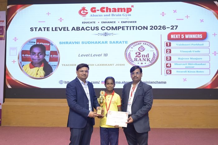Shravni Sudhakar Sarate — 2nd Rank, Level 1B, at the G-Champ State Level Abacus Competition 2026