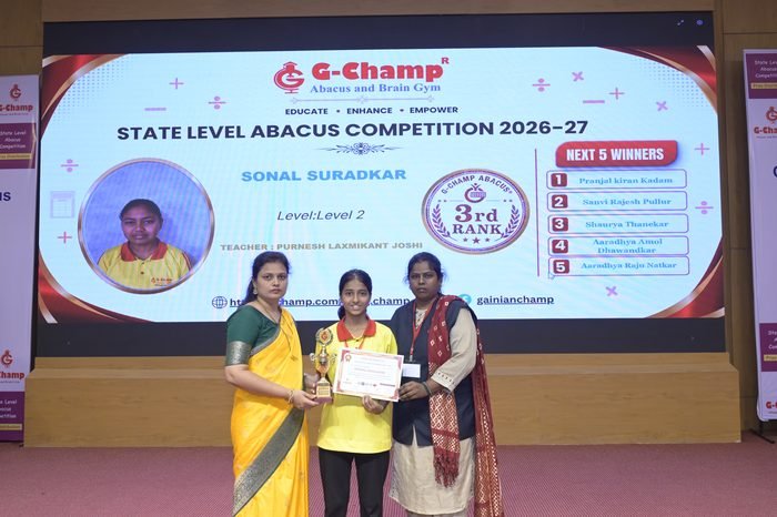 Sonal Suradkar — 3rd Rank, Level 2, at the G-Champ State Level Abacus Competition 2026