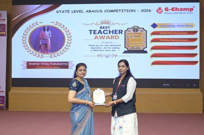 Snehal vinay kalubarme — Best Teacher at the G-Champ State Level Abacus Competition 2026