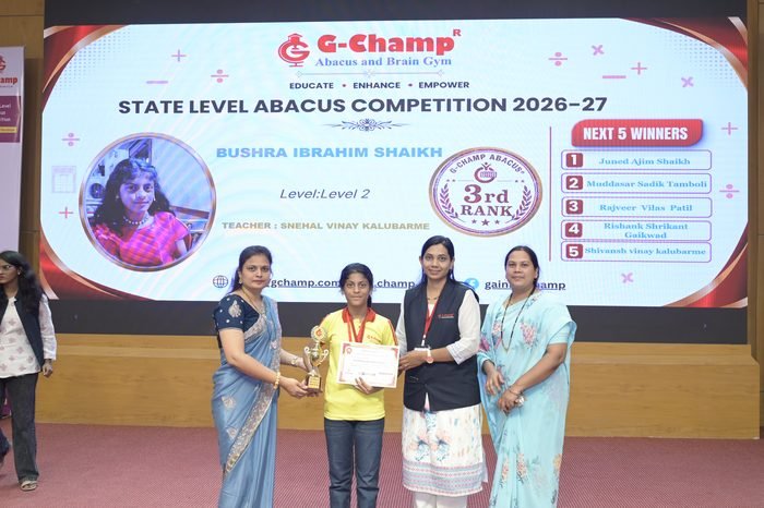 Bushra Ibrahim Shaikh — 3rd Rank, Level 2, at the G-Champ State Level Abacus Competition 2026