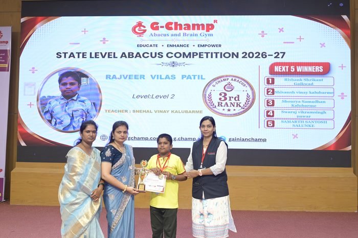 Rajveer  Vilas  Patil — 3rd Rank, Level 2, at the G-Champ State Level Abacus Competition 2026