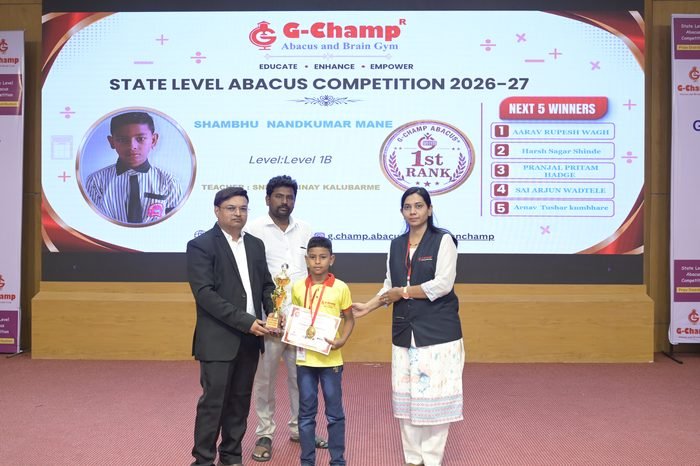 Shambhu  Nandkumar Mane — 1st Rank, Level 1B, at the G-Champ State Level Abacus Competition 2026