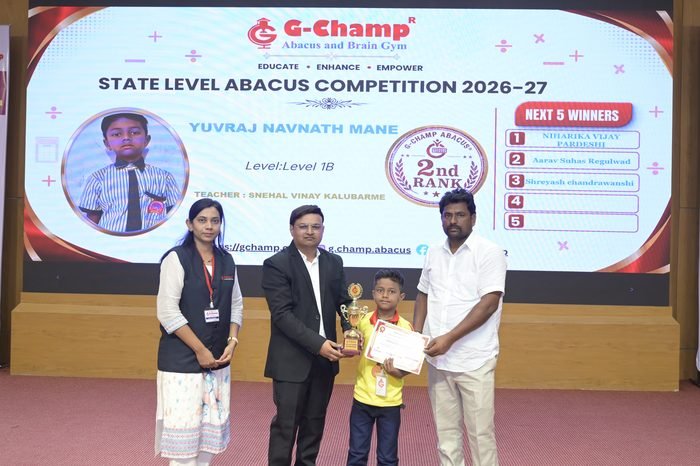 Yuvraj Navnath Mane — 2nd Rank, Level 1B, at the G-Champ State Level Abacus Competition 2026
