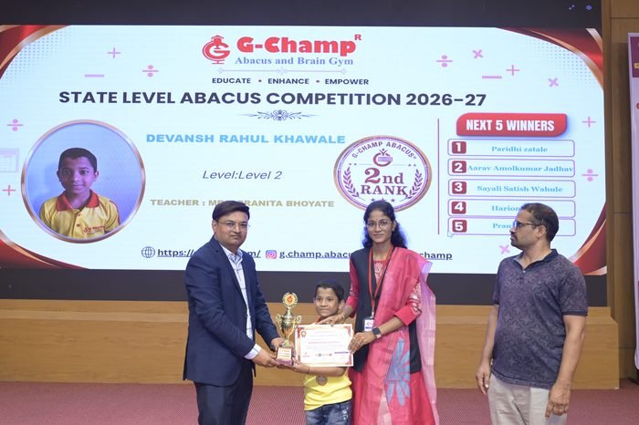 Devansh Rahul Khawale — 2nd Rank, Level 2, at the G-Champ State Level Abacus Competition 2026