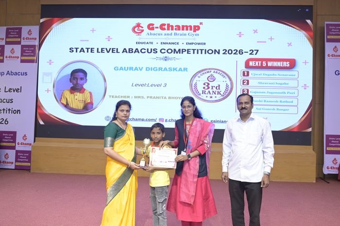 Gaurav Digraskar — 3rd Rank, Level 3, at the G-Champ State Level Abacus Competition 2026