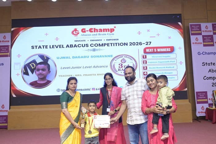 Ujwal Dagadu Sonavane — 3rd Rank, Junior Level Advance, at the G-Champ State Level Abacus Competition 2026