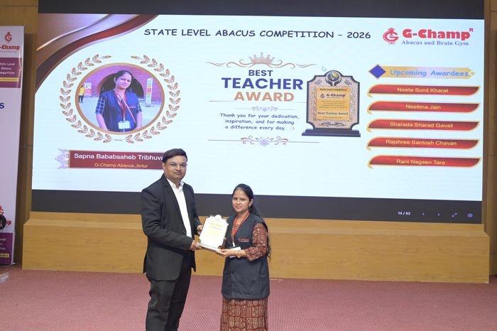 Sapna Bababsaheb Tribhuvan — Best Teacher at the G-Champ State Level Abacus Competition 2026