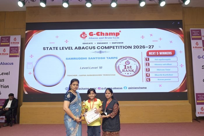 Samruddhi Santosh Tarpe — 1st Rank, Level 1B, at the G-Champ State Level Abacus Competition 2026