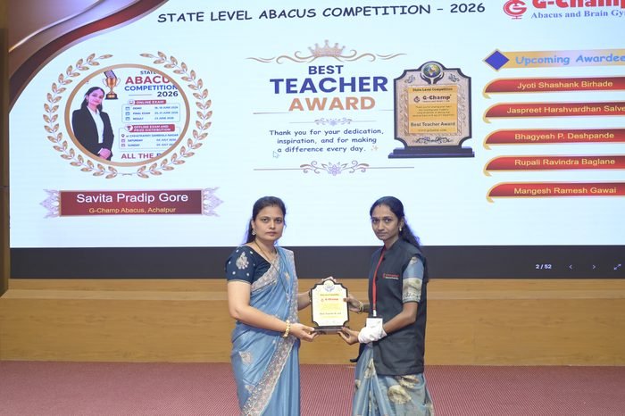 Savita pradip gore — Best Teacher at the G-Champ State Level Abacus Competition 2026