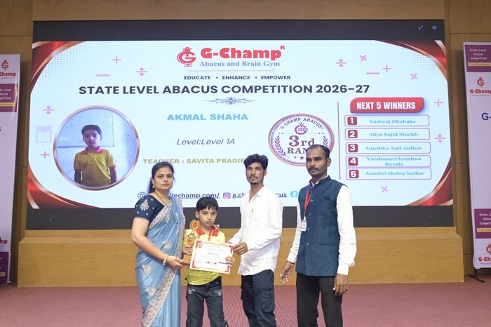 Akmal Shaha — 1st Rank, Level 1A, at the G-Champ State Level Abacus Competition 2026