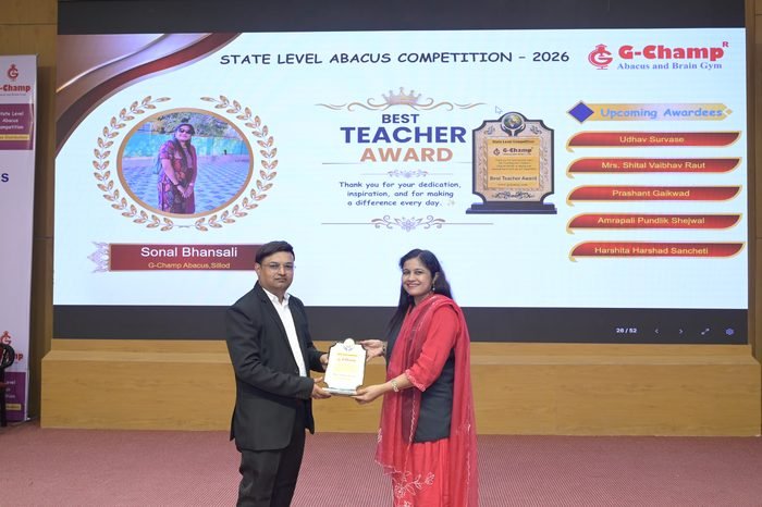 Sonal Bhansali — Best Teacher at the G-Champ State Level Abacus Competition 2026