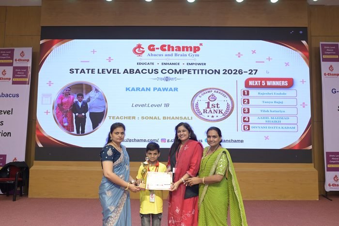 Karan pawar — 1st Rank, Level 1B, at the G-Champ State Level Abacus Competition 2026