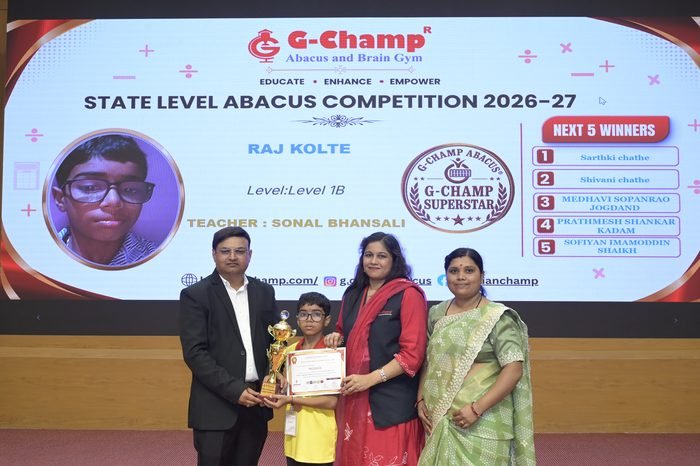 Raj kolte — G-Champ Super Star, Level 1B, at the G-Champ State Level Abacus Competition 2026