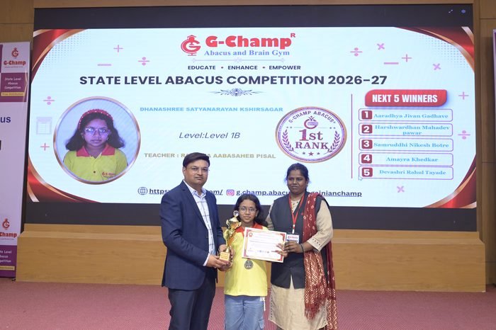 Dhanashree Satyanarayan Kshirsagar — 1st Rank, Level 1B, at the G-Champ State Level Abacus Competition 2026