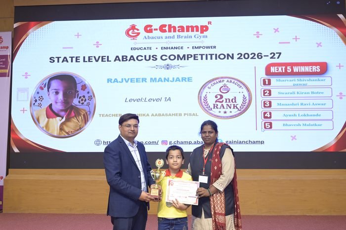 Rajveer Manjare — G-Champ Super Star, Level 1A, at the G-Champ State Level Abacus Competition 2026