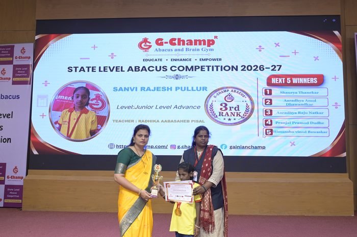 Sanvi Rajesh Pullur — 3rd Rank, Junior Level Advance, at the G-Champ State Level Abacus Competition 2026