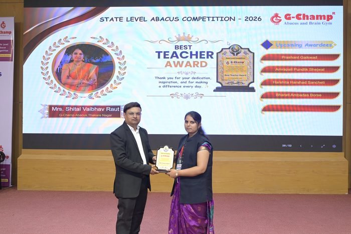 Mrs. Shital Vaibhav Raut — Best Teacher at the G-Champ State Level Abacus Competition 2026