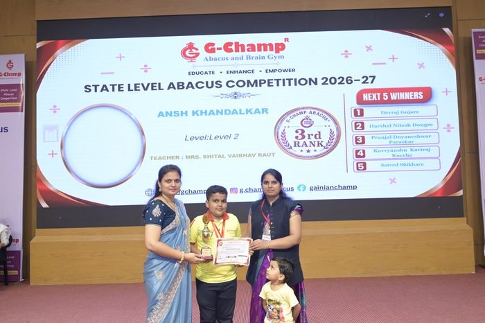Ansh Khandalkar — 3rd Rank, Level 2, at the G-Champ State Level Abacus Competition 2026