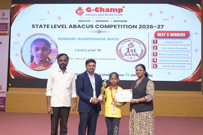 Ishwari Rameshwar Mate — 1st Rank, Level 1B, at the G-Champ State Level Abacus Competition 2026