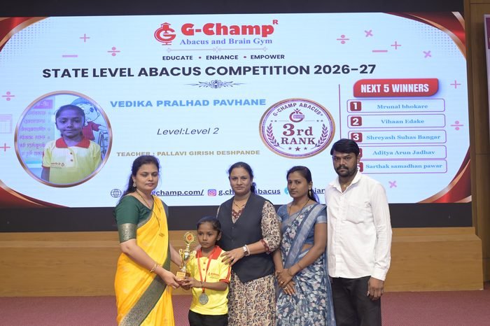 Vedika Pralhad Pavhane — 3rd Rank, Level 2, at the G-Champ State Level Abacus Competition 2026